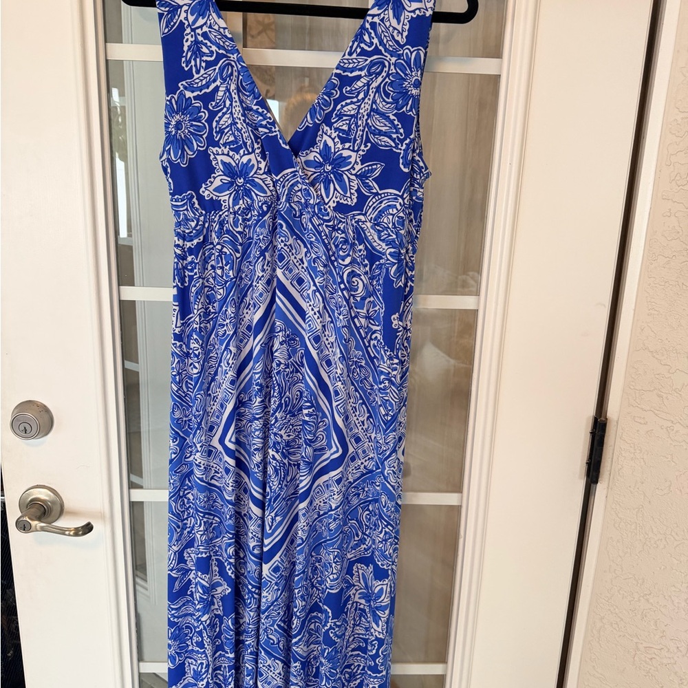 $258 Lilly Pulitzer Miraflora Blue Crush Open Water Engineered Maxi Dress sz L - Picture 7 of 7